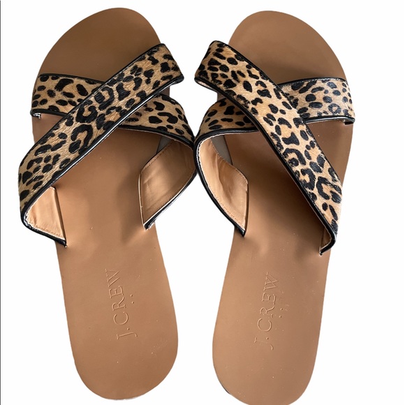 J Crew Sandals Slip Ons Cheetah Print Flat Sandals size 8.5 - Picture 1 of 5
